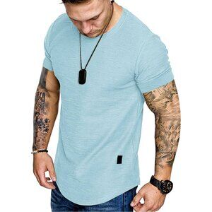 Men's Muscle Gym T-Shirt‎ – Athletic Cotton Blend Tee Medium Blue